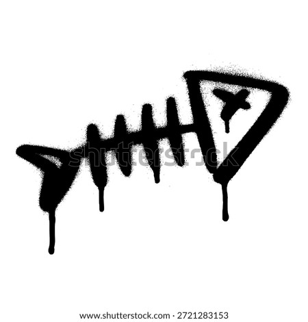Graffiti Fish Skeleton Symbol in Dripping Spray Paint Style