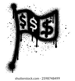Graffiti flag with dollar. sprayed with black spray paint
