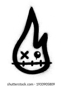 graffiti flame character icon sprayed in black over white