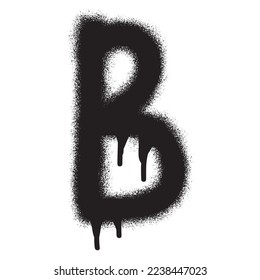 Graffiti font alphabet B with black spray paint. Vector illustration.