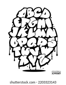 Graffiti font alphabet in comic style. Street art design. Hand drawn lettering.