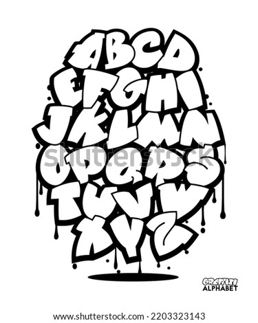 Graffiti font alphabet in comic style. Street art design. Hand drawn lettering.