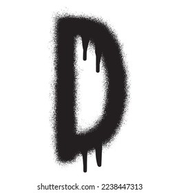 Graffiti font alphabet D with black spray paint. Vector illustration.
