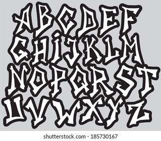 Graffiti font alphabet different letters. Vector illustration.