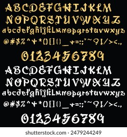 Graffiti Font, Alphabet, Golden Capital Letters, Uppercase Letter, Golden Numbers and Symbols