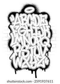 Graffiti font alphabet on spray paint background. Vector illustration
