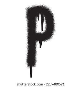 Graffiti font alphabet P with black spray paint. Vector illustration.