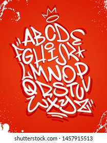 Graffiti font alphabet. Vector illustration on red background