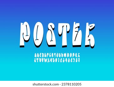 Graffiti font, comic kids alphabet in the cartoon style, child narrow uppercase letters and numbers, vector illustration 10EPS