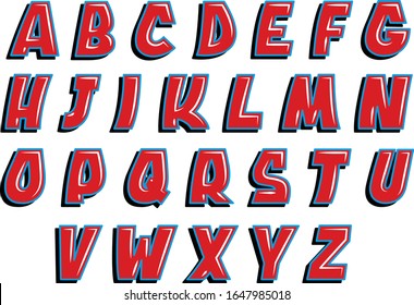 Graffiti Font, Red with white highlights Capital letter alphabet