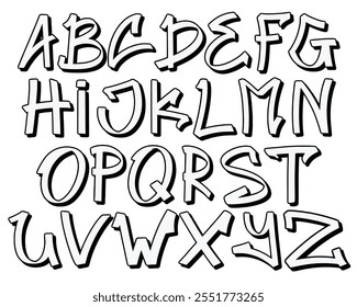 Conjunto de caracteres alfabéticos em forma de fonte do grafite
