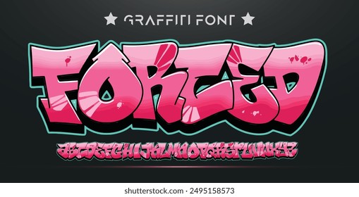 Graffiti font text effect, spray and street text style. A, B, C, D, E, F, G, H, I, J, K, L, M, N, O, P, Q, R, S, T, U, V, W, X, Y, Z and Arab numerals 0, 1, 2, 3, 4, 5, 6, 7, 8, 9 Graffiti street art 