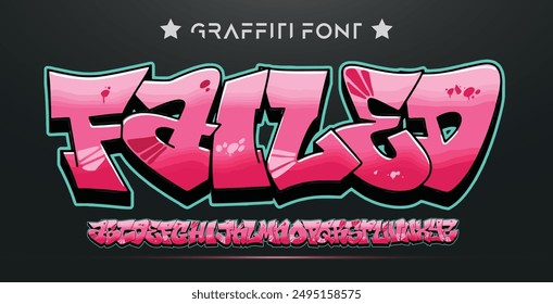 Graffiti-Schriftart Texteffekt, Spray und Straßentext-Stil. A, B, C, D, E, F, G, H, I, J, K, L, M, N, O, P, Q, R, S, T, U, V, W, X, Y, Z und arabische Ziffern 0, 1, 2, 3, 4, 5, 6, 7, 8, 9 Graffiti Street Art 