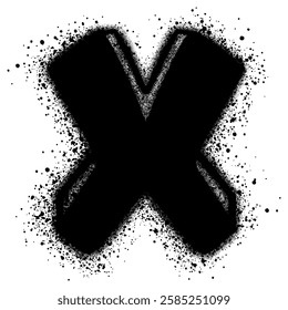 graffiti font x with over spray in black over white.