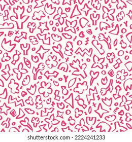 Graffiti fun background by felt pen. Inked scribble, vector seamless pattern. Hand drawn groovy elements by marker. Highlighter doodles.