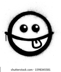 graffiti funny sprayed emoticon in black over white