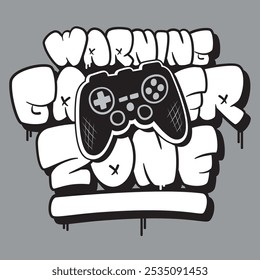 
Graffiti with gamepad drawing and warning gamer zone written.