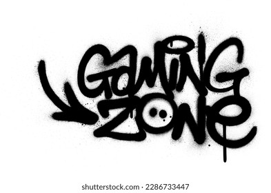 graffiti gaming zone text sprayed in black over white