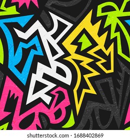 Graffiti geometric seamless pattern with grunge effect.
