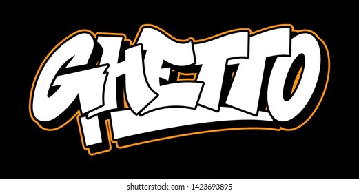 Graffiti ghetto inscription decorative lettering vandal street art free wild style on the wall city urban illegal action by using aerosol spray paint. Underground hip hop Modern vector illustration.