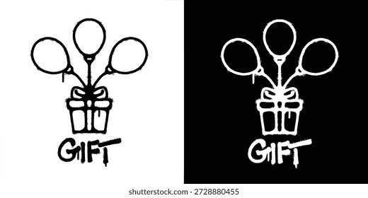 Caja de regalo de graffiti con diseño de Vector de logotipo de globos