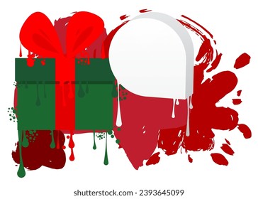 Graffiti Gift box with speech bubble. Holiday modern messaging sign street art decoration, Christmas discussion icon performed in urban painting style.