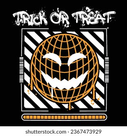 Graffiti globe halloween street wear illustration with slogan trick or treat