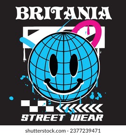 Graffiti globe street wear illustration with slogan britania