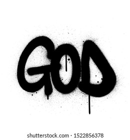 graffiti god word sprayed in black over white