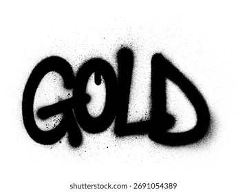 Palabra de oro del graffiti rociada en negro sobre blanco