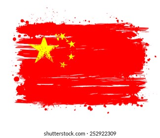 Graffiti in grange style with brush strokes and paint splashes. East Asia country. Vector flag of the People's Republic of China. 