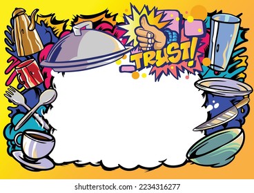 Graffiti graphic work, consisting of important words and concepts in the business world. Hand drawn illustration with street graffiti letters, tags, words, street art, style, fresh and colorful