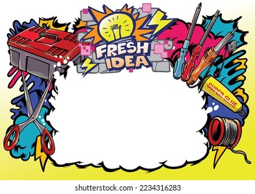 Graffiti graphic work, consisting of important words and concepts in the business world. Hand drawn illustration with street graffiti letters, tags, words, street art, style, fresh and colorful