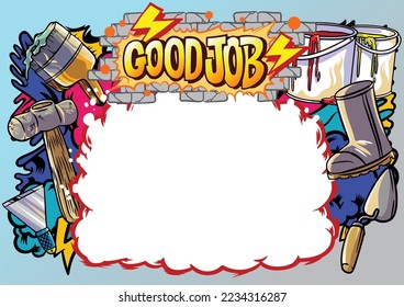 Graffiti graphic work, consisting of important words and concepts in the business world. Hand drawn illustration with street graffiti letters, tags, words, street art, style, fresh and colorful