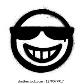 Graffiti Grin Icon With Sunglasses Sprayed In Black Over White