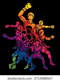Grafite Grupo de Boxer Mix Ação Boxe Esporte Desenho Animado Vetor Gráfico