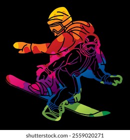 Graffiti Group of Extreme Sport Players Snowboard Players Snowboarder Mix Action Cartoon Graphic Vector