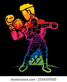 Graffiti Group of Fighter Boxing Sport  Mix Action Cartoon Graphic Vector