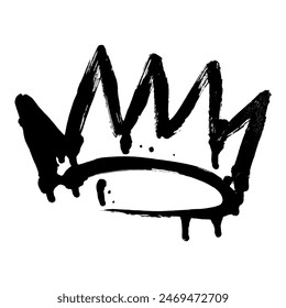 Graffiti grunge paint crown icon isolated on white background. Black graffiti crown drip sign