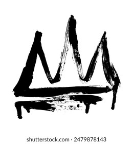 Graffiti grunge paint crown icon isolated on white background. Black graffiti crown drip sign