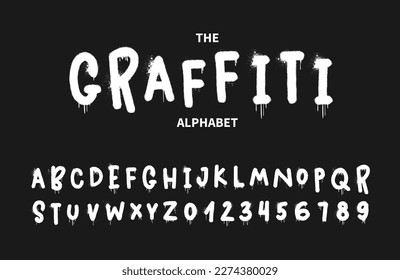 Graffiti grunge style type font. Set of rock'n roll and punk retro style font. Hand drawn alphabet for print tee and poster design. Cyberpunk brush lettering set. 80s, 90s, 00s style.