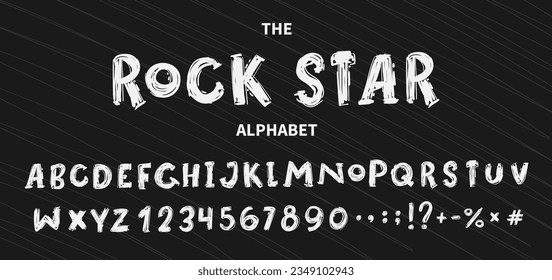 Graffiti grunge style type font. Set of rock'n roll and punk retro style font. Hand drawn alphabet for print tee and poster design. Cyberpunk brush lettering set. 80s, 90s, 00s style.