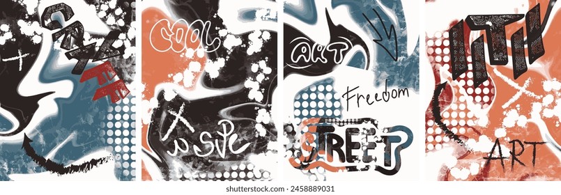 Graffiti grunge texture Abstract background set of posters in graffiti style cover banner flyer street style wall art design elements