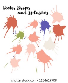 Graffiti Grunge Vector Watercolor Brushstrokes. Doodles, Buttons, Stains, Splashes, Scribble Hand Painted Vector Set. Vintage Uneven Color Paintbrush Logo Elements. Rough Painted Color Swatches