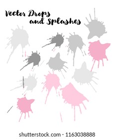 Graffiti Grunge Vector Watercolor Brushstrokes. Stains, Splashes, Doodles, Buttons, Scribble Hand Painted Vector Set. Vintage Uneven Ink Paintbrush Logo Elements. Rough Painted Chart Swatches