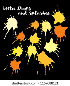 Graffiti Grunge Vector Watercolor Brushstrokes. Splashes, Doodles, Stains, Buttons, Scribble Hand Painted Vector Set. Bright Hipster Uneven Funky Paintbrush Logo Elements. Rough Highlight Swatches
