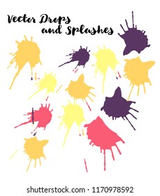 Graffiti Grunge Vector Watercolor Brushstrokes. Stains, Splashes, Doodles, Buttons, Scribble Hand Painted Vector Set. Vintage Uneven Textured Paintbrush Logo Elements. Rough Painted Color Swatches