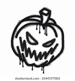 Graffiti halloween pumpkin icon spray isolated on white background. oversprayed graffiti halloween pumpkin icon in black on white. Vector illustration.