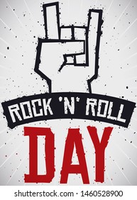 Graffiti with hand doing the gesture of the horns to celebrate Rock "n" Roll Day in grunge and dirty style.