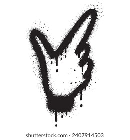 graffiti Hand finger pointing icon sprayed in black over white.